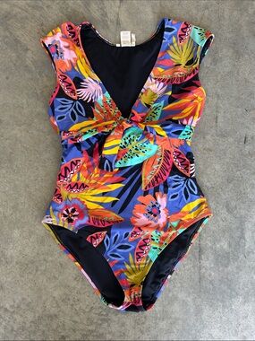 Bleu Rod Beattie Vibrant Tropical Knot-Front One-Piece